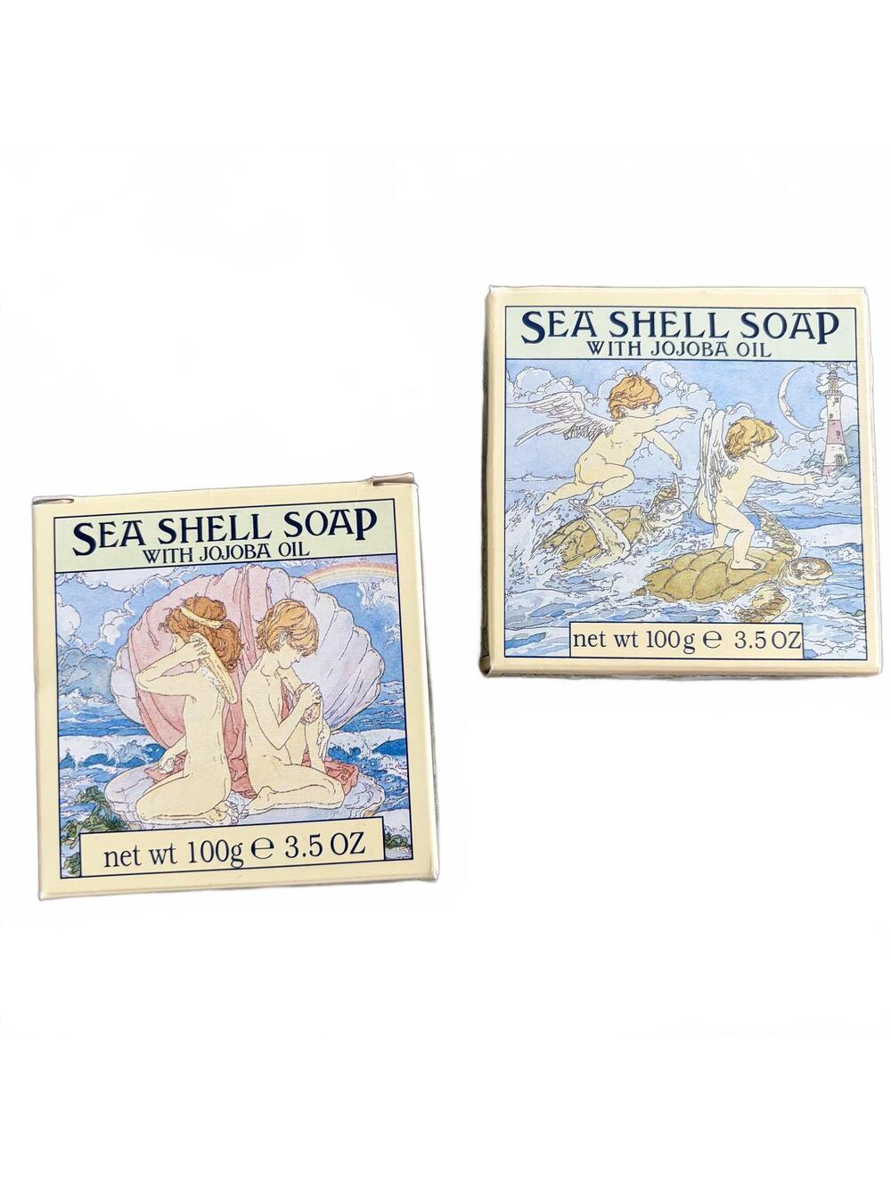 Lot of 2 Vintage Crabtree & Evelyn Sea Shell Soap Jojoba Oil Soap Bar 3.5oz 1978